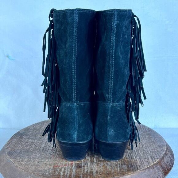 Rebecca Minkoff Boots Women's Size 10 Black Leather Suede Krissa Fringe Western - Picture 1 of 11